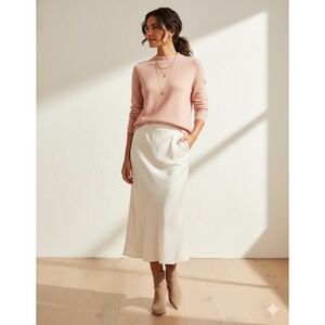 L Love Champagne Satin Animal Print Midi Skirt Cream S L Flowy Whimsical Dainty